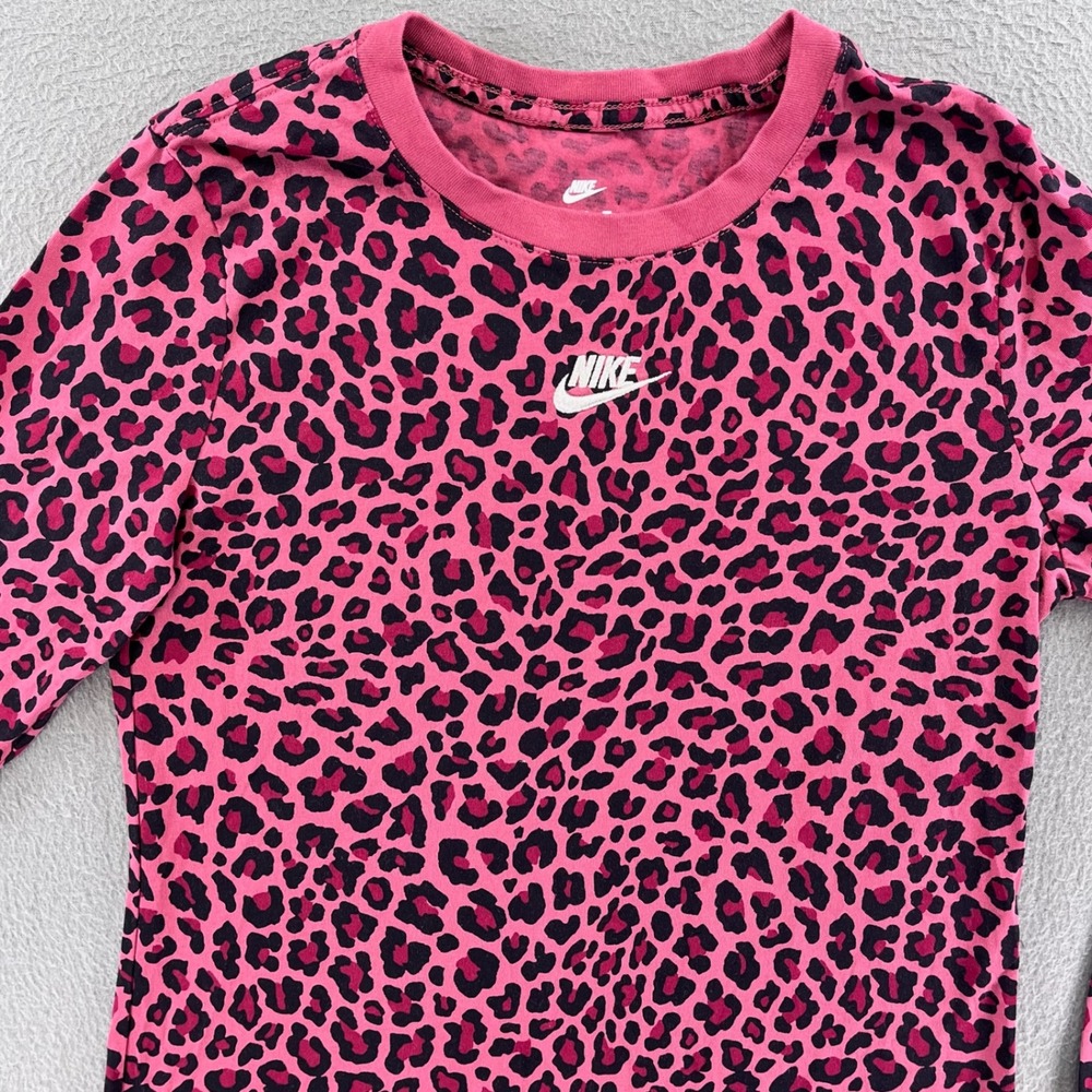 Nike Women Long Sleeve Tee Pink Leopard Animal Print Size S Streetwear Sporty
